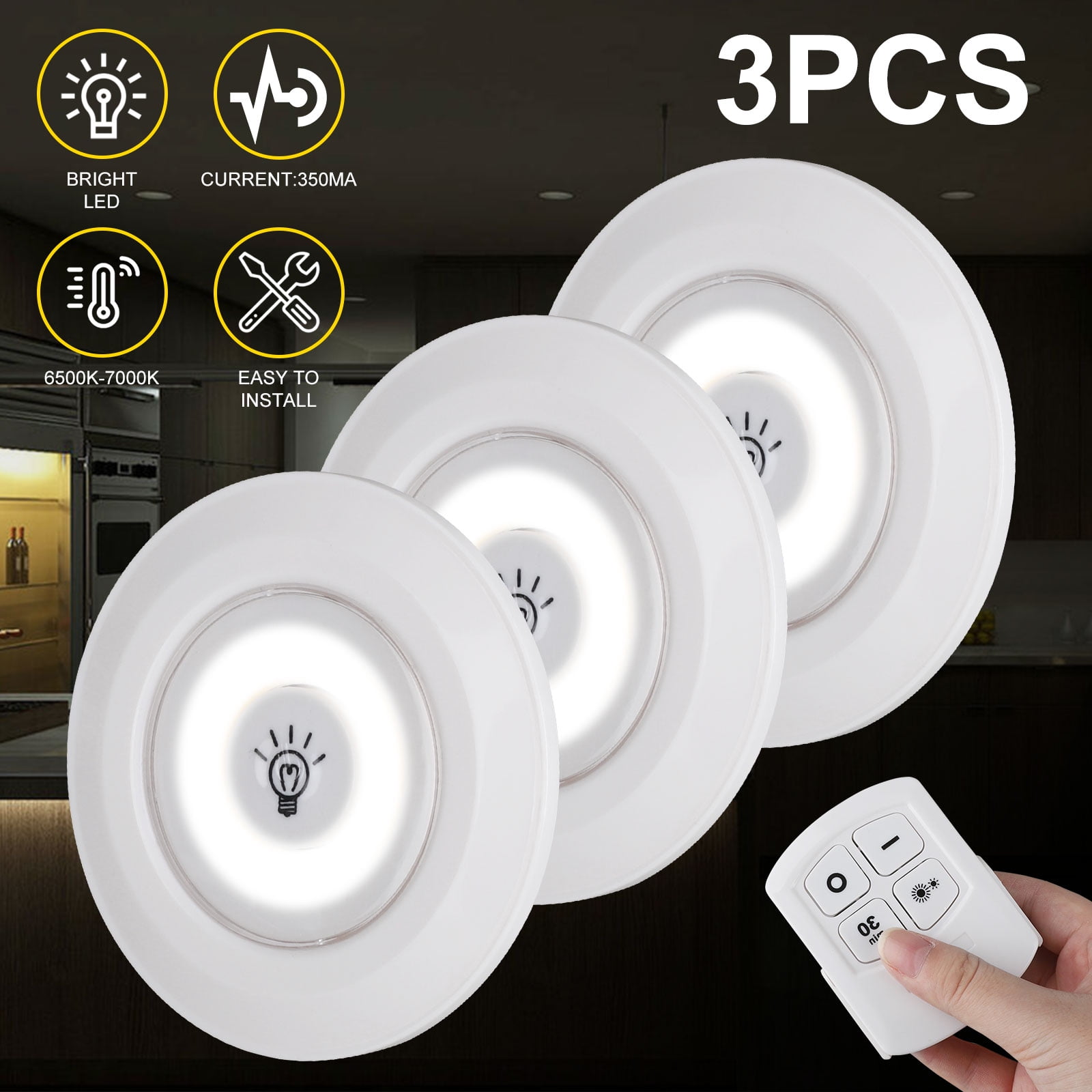 3/6Pcs Puck Lights With Remote, Wireless Led Puck Lights Battery