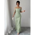 thumbnail image 6 of Green Womens Elegant Satin Mermaid Dress With Floral Strap Accents Sleeveless, 6 of 8