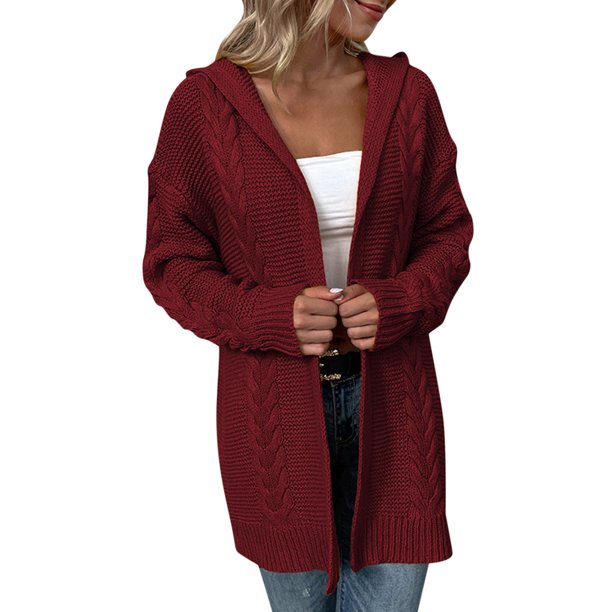 Gibobby Sueter para mujer Cárdigan de manga larga para mujer estilo casual de color liso con botones frontales abiertos(Vino,XG)