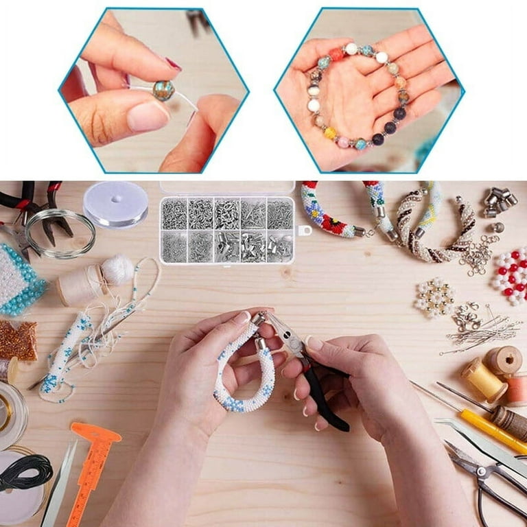 Willstar 1 Set DIY Jewellery Making Kit Pliers Silver Beads Wire Starter  Tool Wire Jewelry Making Starter Kit Jewelry Repair Tools 
