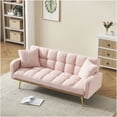 thumbnail image 3 of Pink Adjustable Sofa Bed for Small Spaces, Plush Teddy Fabric Convertible Couch with 2 Pillows, 3 of 8