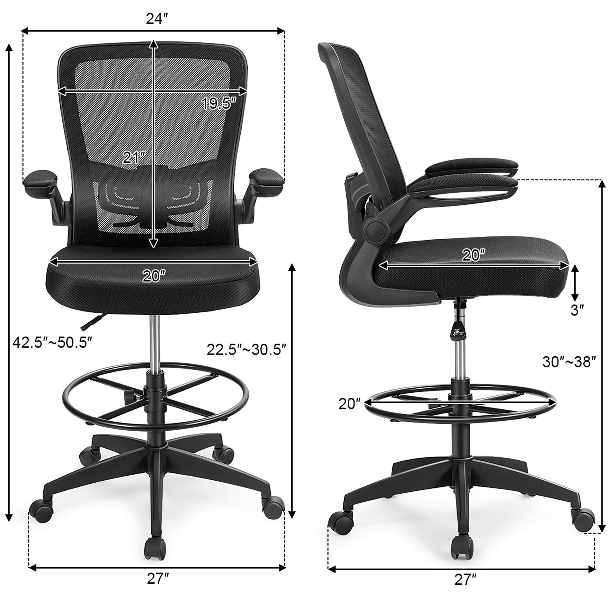 Costway Tall Office Chair Adjustable Height W/lumbar Support Flip Up Arms :  Target