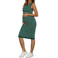 thumbnail image 4 of INSPIRE CHIC Women's Striped Maternity Dress Summer Bodycon Ribbed Knit Sleeveless Pregnancy Tank Dresses L Green, 4 of 6
