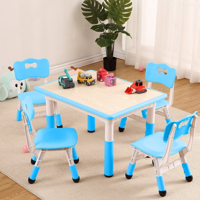 CazToi Height Adjustable Kids Table and 4 Chairs Set Easy to Wipe Graffiti Desktop