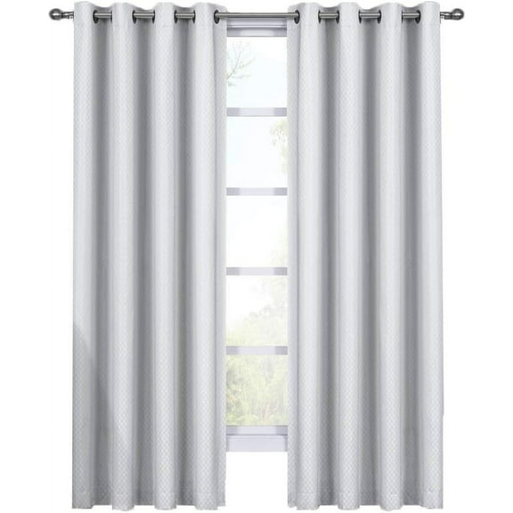 Sheetsnthings Diamond 54-Inch Wide x 120-Inch Long Panel, Set of 2 Jacquard Thermal Insulated Blackout Curtains, White