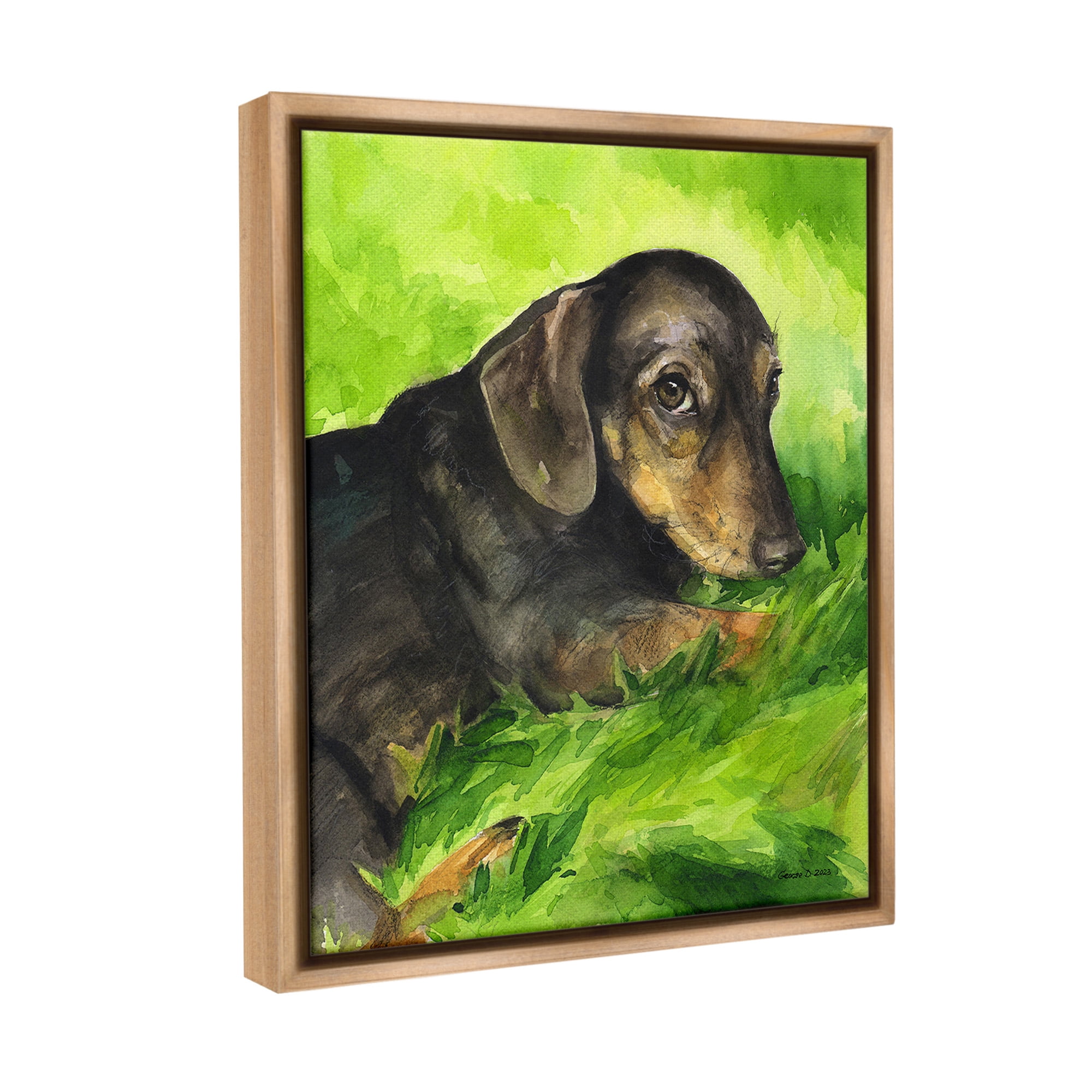 Stupell Industries Dachshund Relaxing in Grass Animals & Insects Painting Brown Floater Framed Canvas Art Print Wall Art, 17 x 21