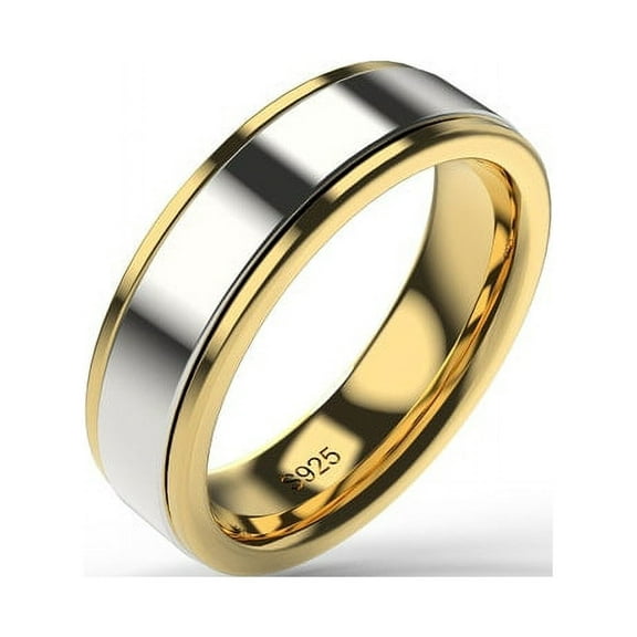 Solid 925 Silver Minimalist Meditation Spinner Rotation Ring Anxiety Ring 2 Tone