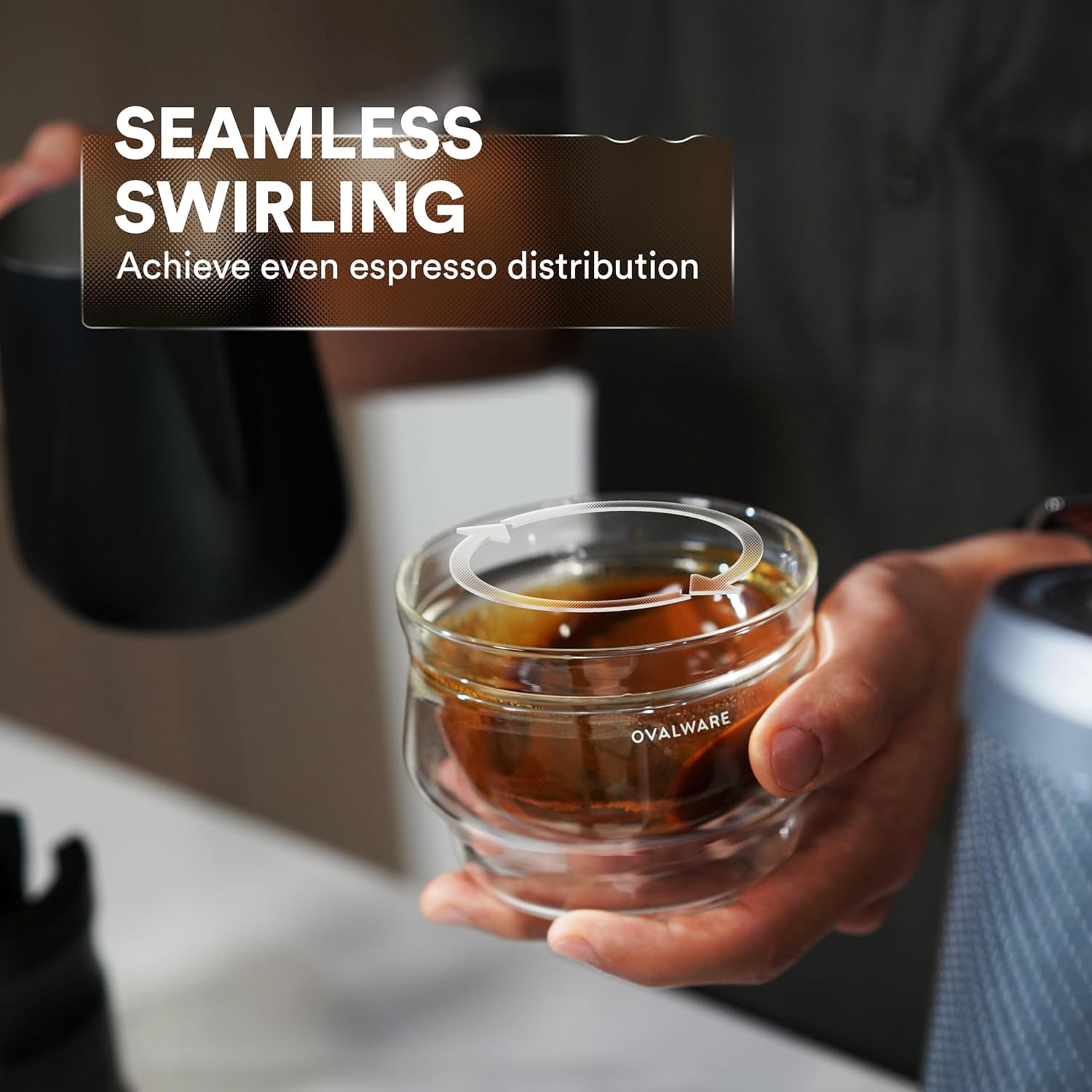 OVALWARE 8.5oz Double Wall Latte Cups, Latte Set of 2 - Latte Glasses for Cold & Hot Drink, Palm Sized Latte Glass Cups with Wide Rim for Latte Art - Clear Glass