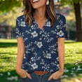 thumbnail image 2 of Charella Women's Summer Tops V Neck Button up Basic Tee Floral Printed Short Sleeve Shirts Casual Loose Fit Clothes (XL, Navy 1), 2 of 7
