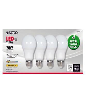 Satco Type-A A19 E26 (Medium) LED Bulb Warm White 75 Watt Equivalence 4 ...