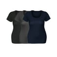 thumbnail image 4 of Emmalise Women's Short Sleeve Tshirt Scoop Neck Tee Value Set (3Pk, Blk, HthCharcoal, Navy, Small), 4 of 6