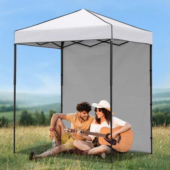 COOS BAY 6x4 Instant Pop-up Canopy Tent with 1 Sidewall, Lightweight Compact Portable Canopy, Easy Setup Shelter Sun Shade with Carry Bag, White
