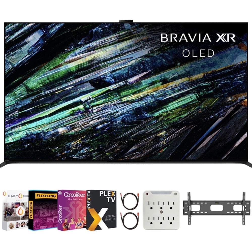 Sony XR77A95LBRAVIA XR A95L 77 inch QD-OLED 4K HDR Smart TV with Google TV (2023) Bundle with Premiere Movies Streaming + 37-100 Inch TV Wall Mount + 6-Outlet Surge Adapter + 2X 6FT 4K HDMI 2.0 Cable
