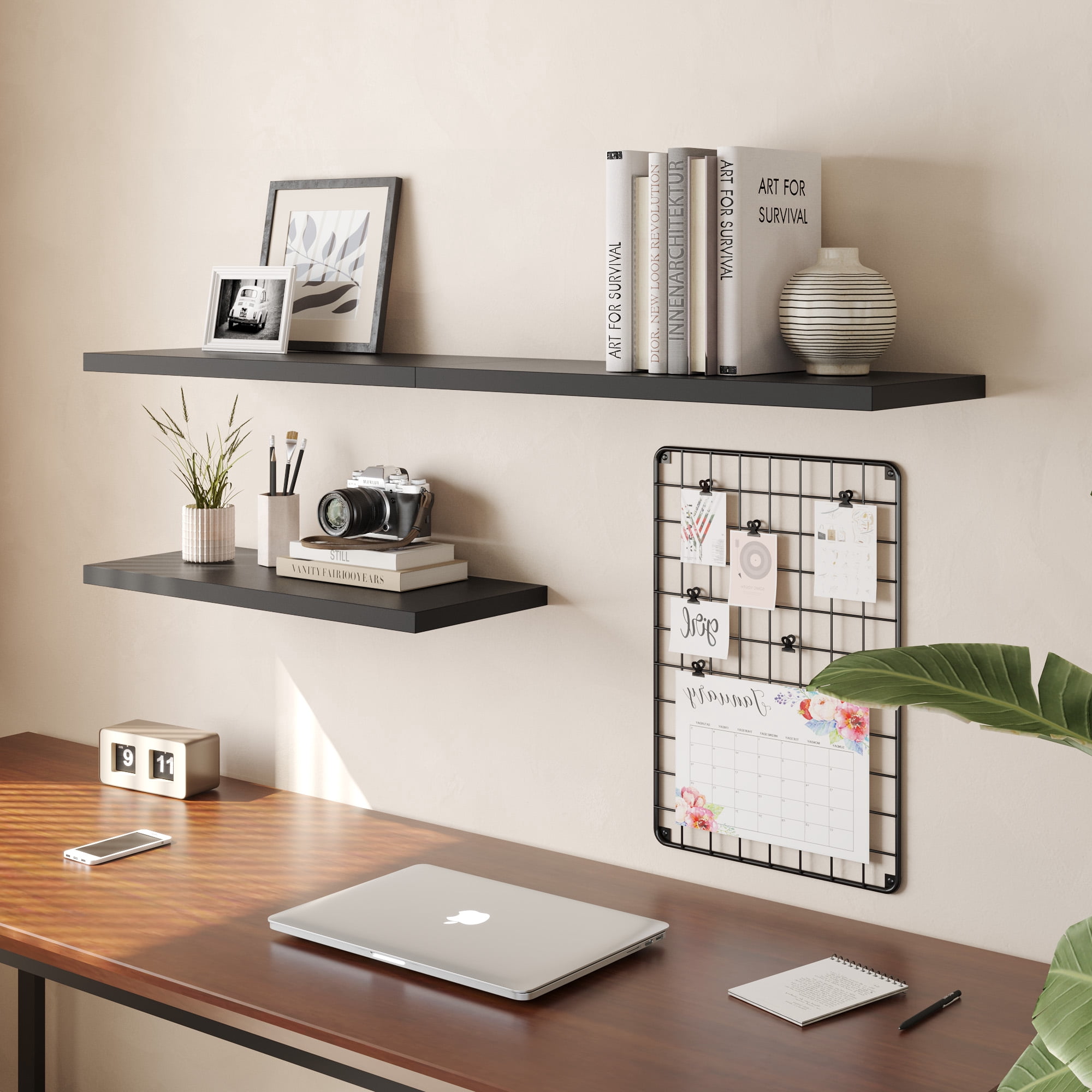 LANDMOK 10 Inch Deep Floating Shelf, 30 x10 Inch Large Wall Mounted Shelf for Kitchen, Bathroom, Living Room, Black (3 Pack)