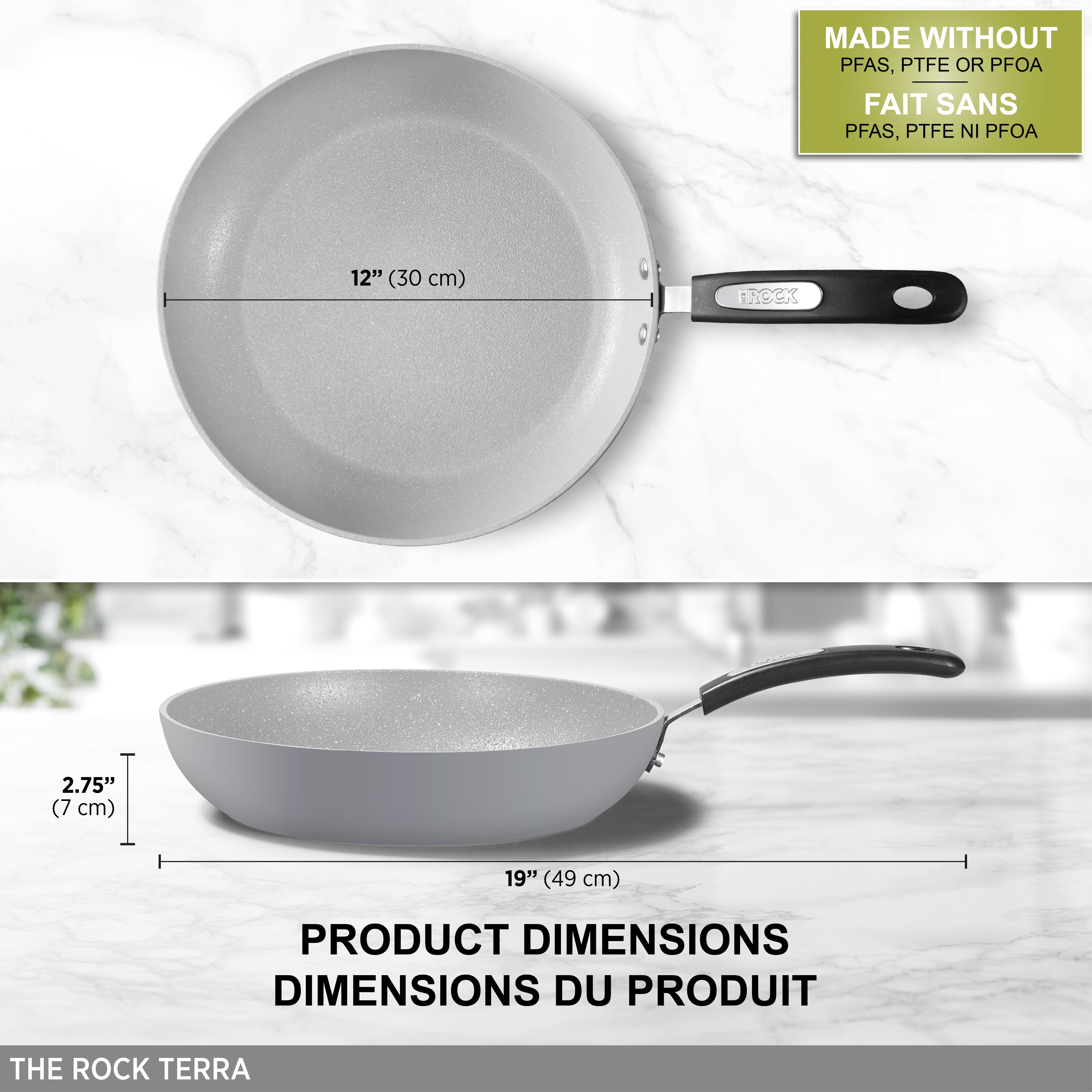 Starfrit The Rock Terra Non-Stick Frypan 12" (30cm) Diameter, Ceramic PFOA Free Coating, Thick aluminum base, No PFAS, PTFE or PFOA