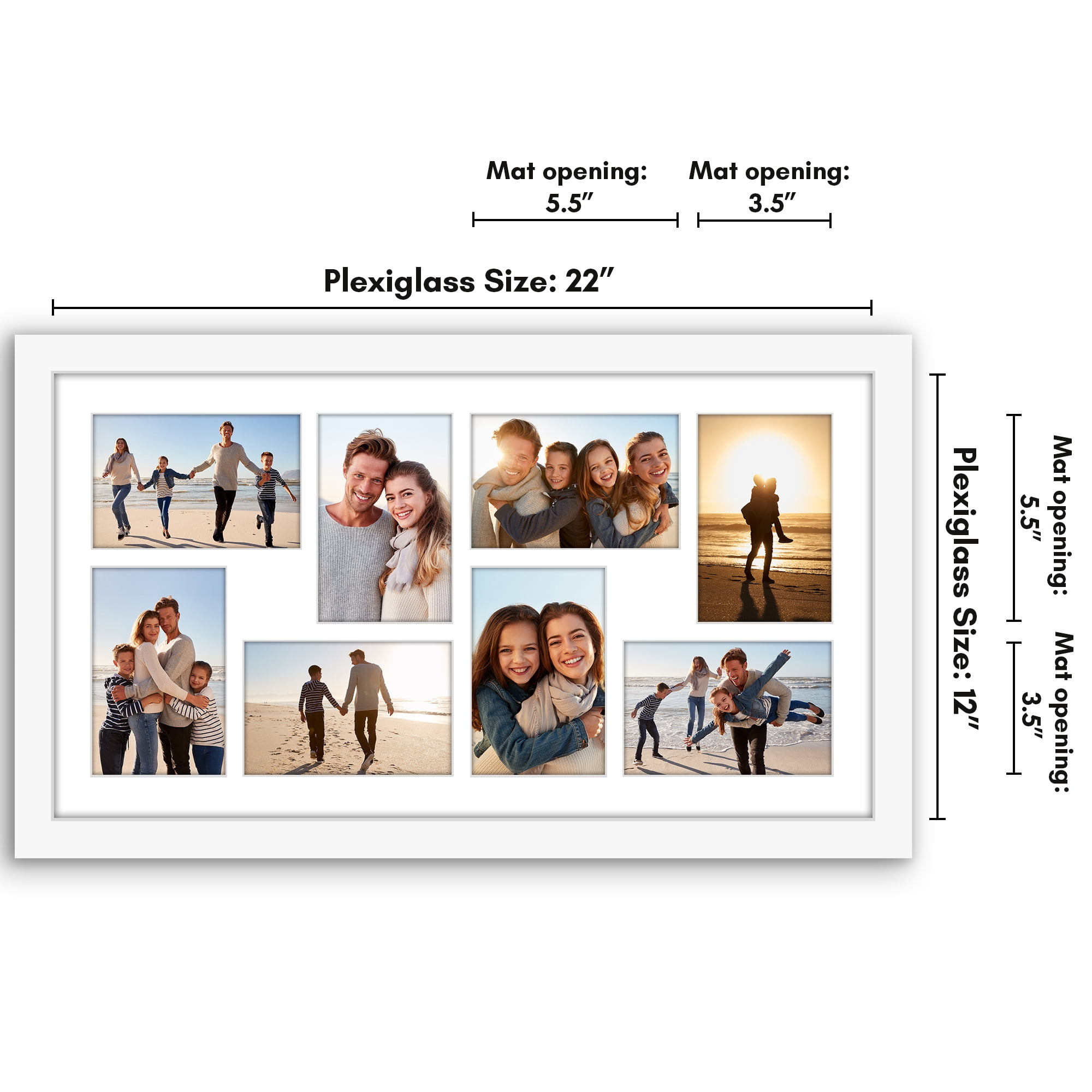 Americanflat 12x22 Collage Picture Frame with Shatter-Resistant Glass Fits Eight 4x6 Photos Signature - White