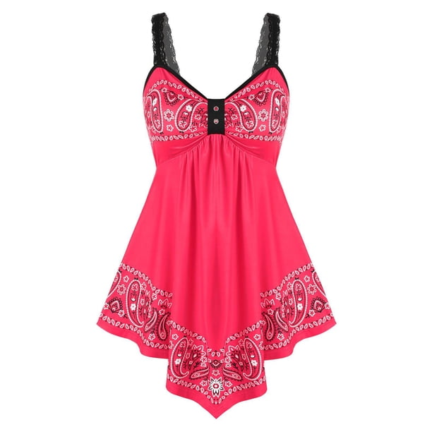 Tallas de tanque de cintura de la cintura asimétrica del impresión de paisley Rosegal Camisetas sin mangas de talla grande