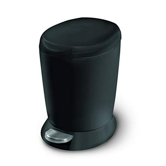 simplehuman 6 Liter / 1.6 Gallon Compact Plastic Round Bathroom Step Trash Can Black Plastic