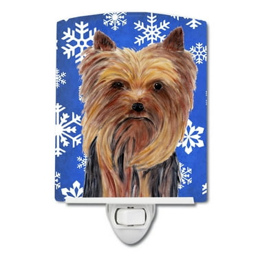 Caroline's Treasures SC9365CNL Yorkie Winter Snowflakes Holiday Ceramic Night Light, 6x4x3", multicolor