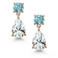 thumbnail image 2 of Gem Stone King 18K Rose Gold Plated Silver White Created Sapphire and Blue Zircon Earrings for Women | 9.38 Cttw | Gemstone September Birthstone | Pear Shape 12X8MM, 2 of 4