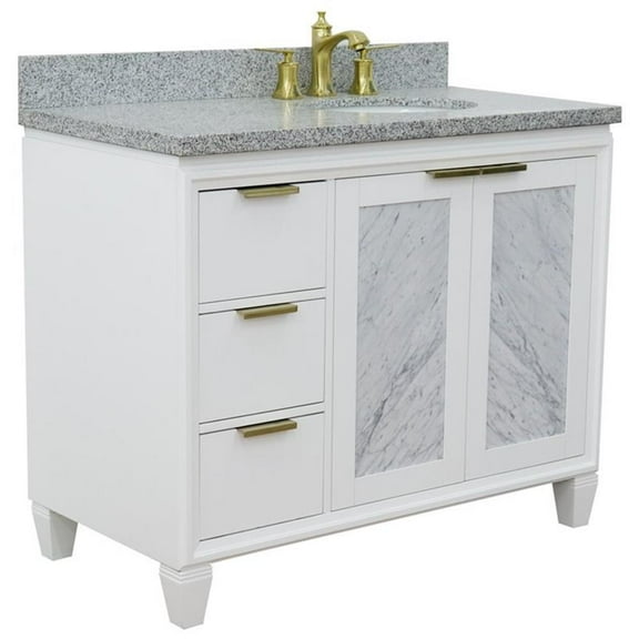 Trento 43" Solid Wood Vanity with Right Oval Sink in White/Gray