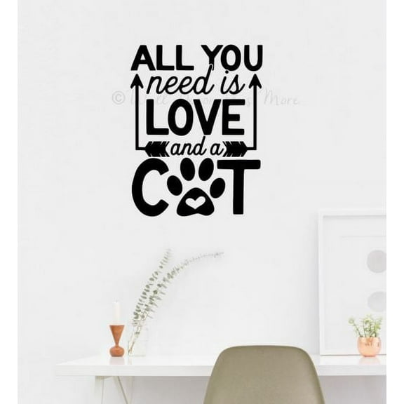 Cat Wall Quotes All You Need Love And Cat Pet Vinyl Lettering Art Stickers 23x18-Inch Black