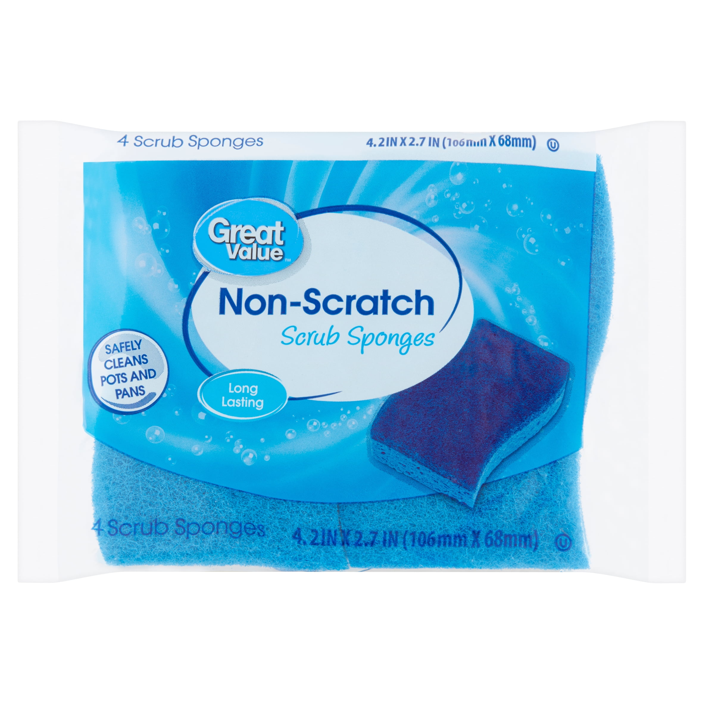 Great Value Non-Scratch Scrub Sponges, 4 Count