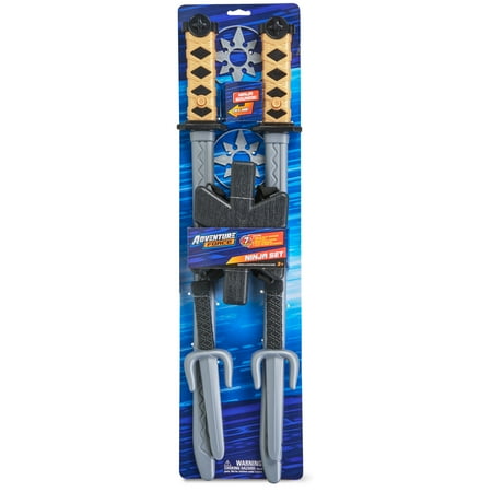 Adventure Force Ninja Warrior Toy Weapon Set for Kids – Katana Swords, Sai Daggers, Throwing Stars with Sound Effects