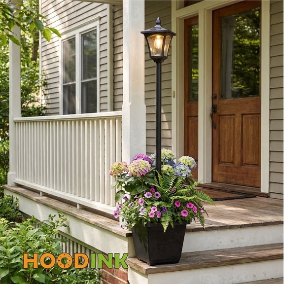 HOODINK 64" Solar Lamp Post Light with Planter, Glass 60 Lumens Solar Garden Lights Outdoor Waterproof Solar Pole Lights Patio Decor, Warm White summergarden