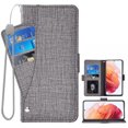 thumbnail image 1 of Compatible avec Samsung Galaxy S21 Plus Étui Portefeuille avec Dragonne en Cuir, Couverture Rabattable, Porte-Cartes, Support pour Téléphone, pour Femmes et Hommes - Gris, 1 of 5