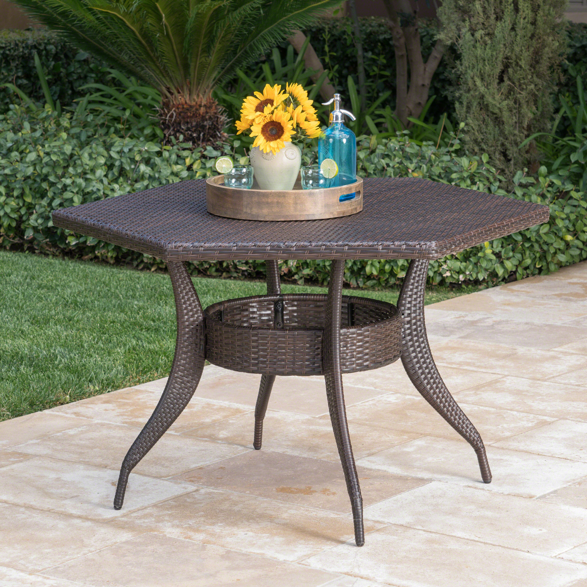 Outdoor 53-Inch Wicker Hexagon Dining Table, Multi Brown - image 5 of 9