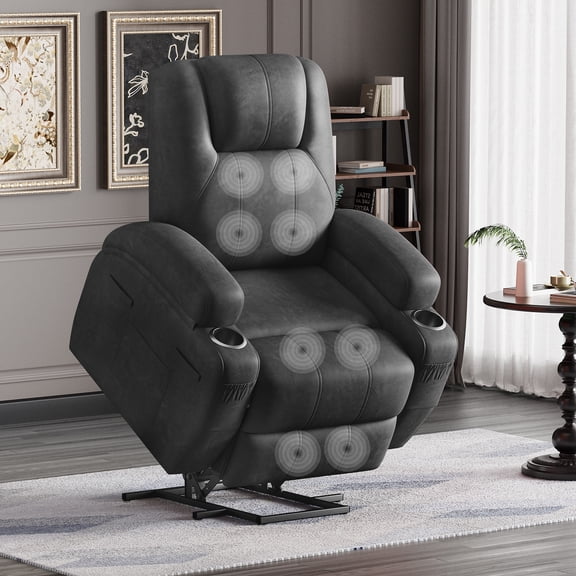 Furmax Electric Power Lift Leathaire Recliner Chair with Massage for Bedroom, Black