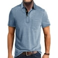 thumbnail image 1 of Tenmix Mens Short Sleeve T Shirts Classic Fit Polo Shirt Lapel Neck Work Summer Tops Button Blouse Light Blue M, 1 of 4