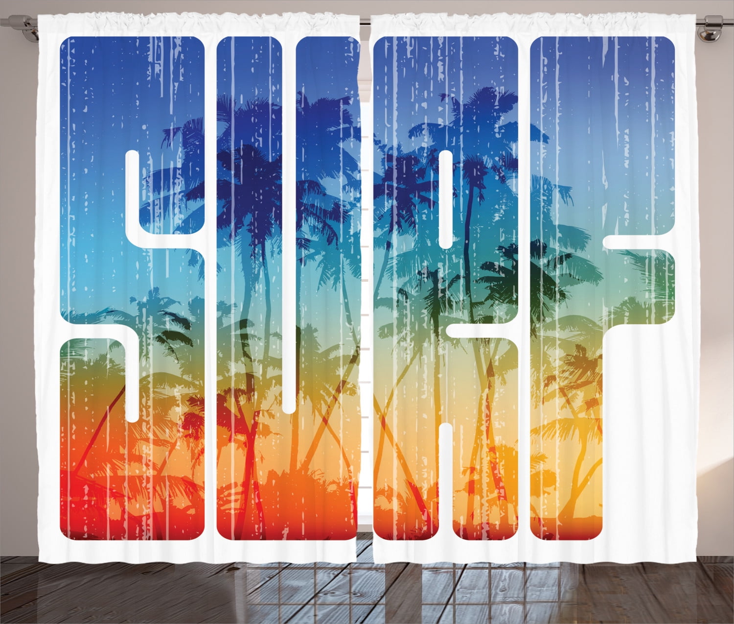 Surf Decor Curtains 2 Panels Set, Summer Surf Retro Letters That