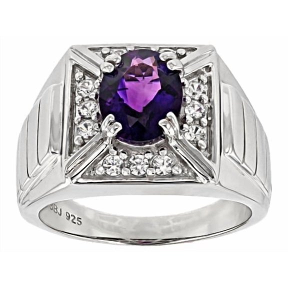 Natural Amethyst Gemstone With 925 Sterlnig Silver Ring For Men's