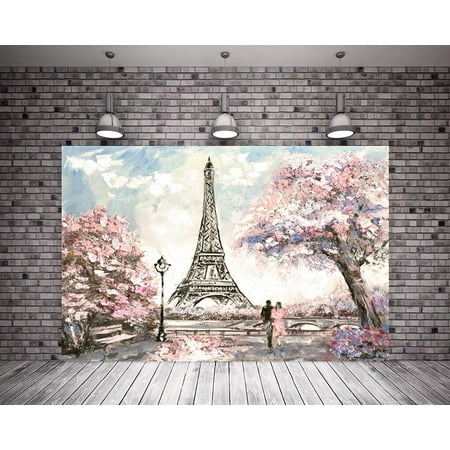 GreenDecor Polyster 7X5ft 7X5ft Photography Backdrop Spring Colorful Paris Eiffel Tower Pink Flower Oil Painting Wedding (Best Photographer In Paris)
