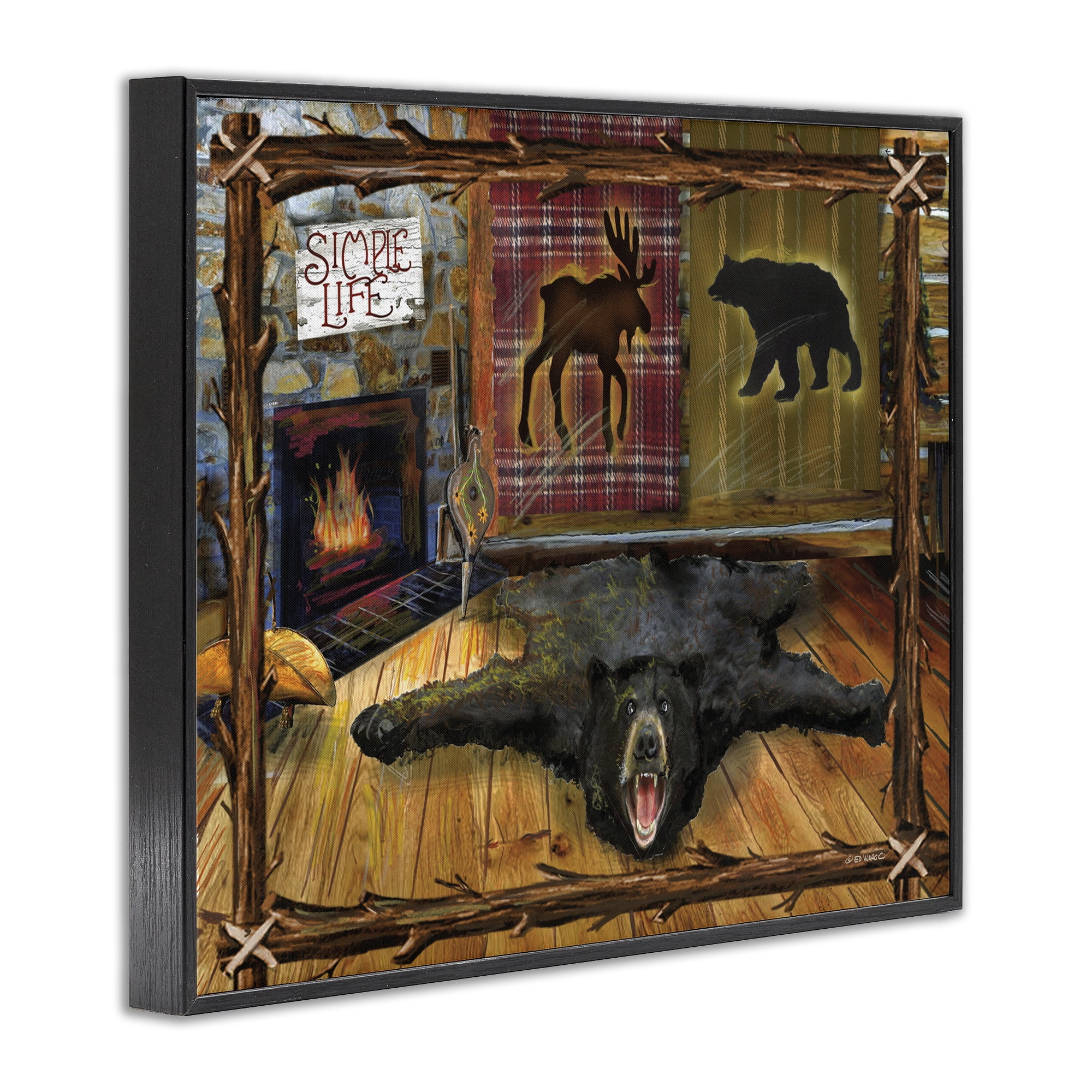 Stupell Industries Rustic Cabin Interior Animals & Insects Painting Black Framed Art Print Wall Art, 20 x 16