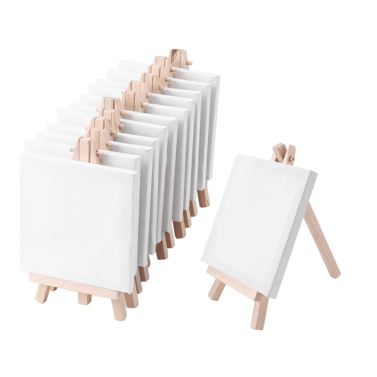 4 By 4 Inch Mini Canvas and 8 X 16cm Mini Wood Easel Set for Painting Drawing School Student Artist Supplies, 60 Pack