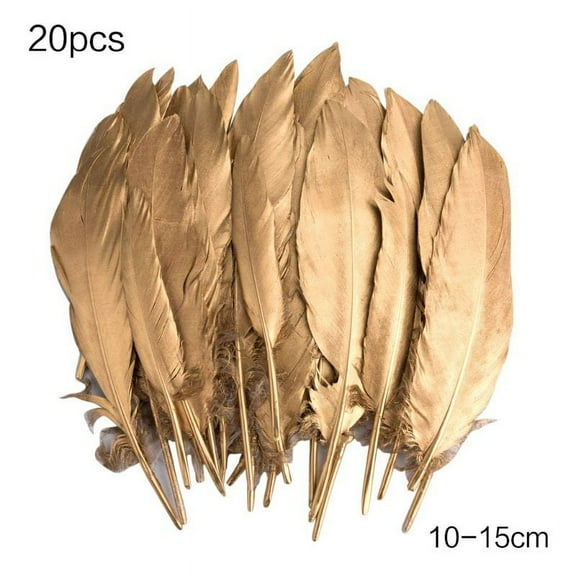 JZROCKER Feathers for Crafts, 20 Pcs Goose Gold Feathers for DIY Dream Catchers Craft Wedding Themed Party Centerpieces Decorations