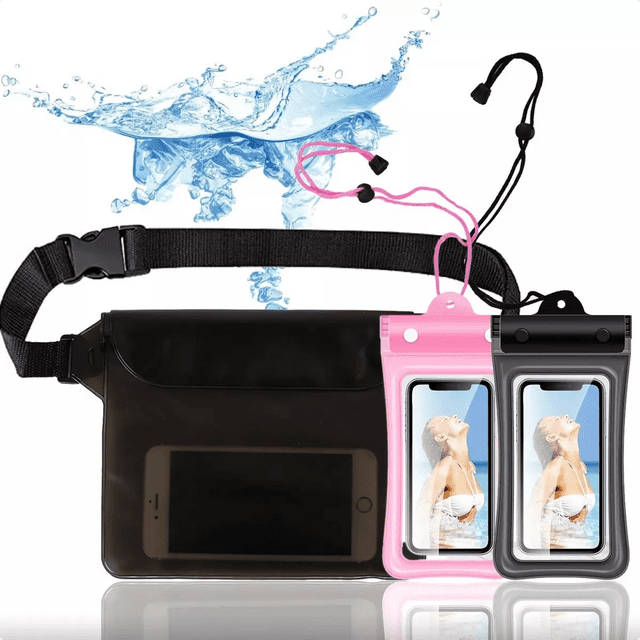 3pz Funda Bolsa Impermeable Y Cangurera 6,7 PuLG Para Playa Xtellar negro