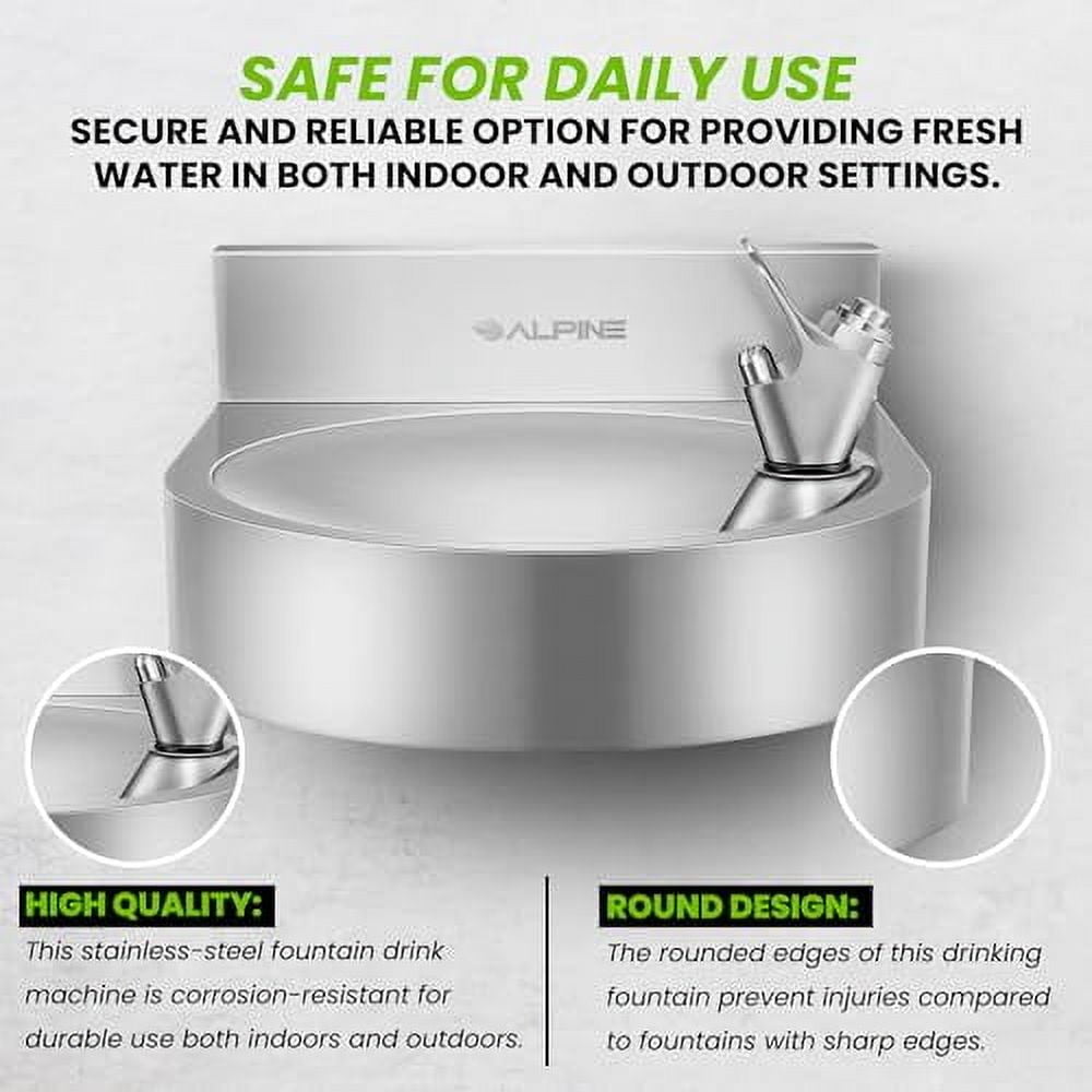 Alpine Wall Mounted Drinking Fountain, Commercial Water Fountain, Indoor & Outdoor Drinking Fountain Hydration Station, Drinking Water Fountain for School, Courts & More (Stainless Steel)