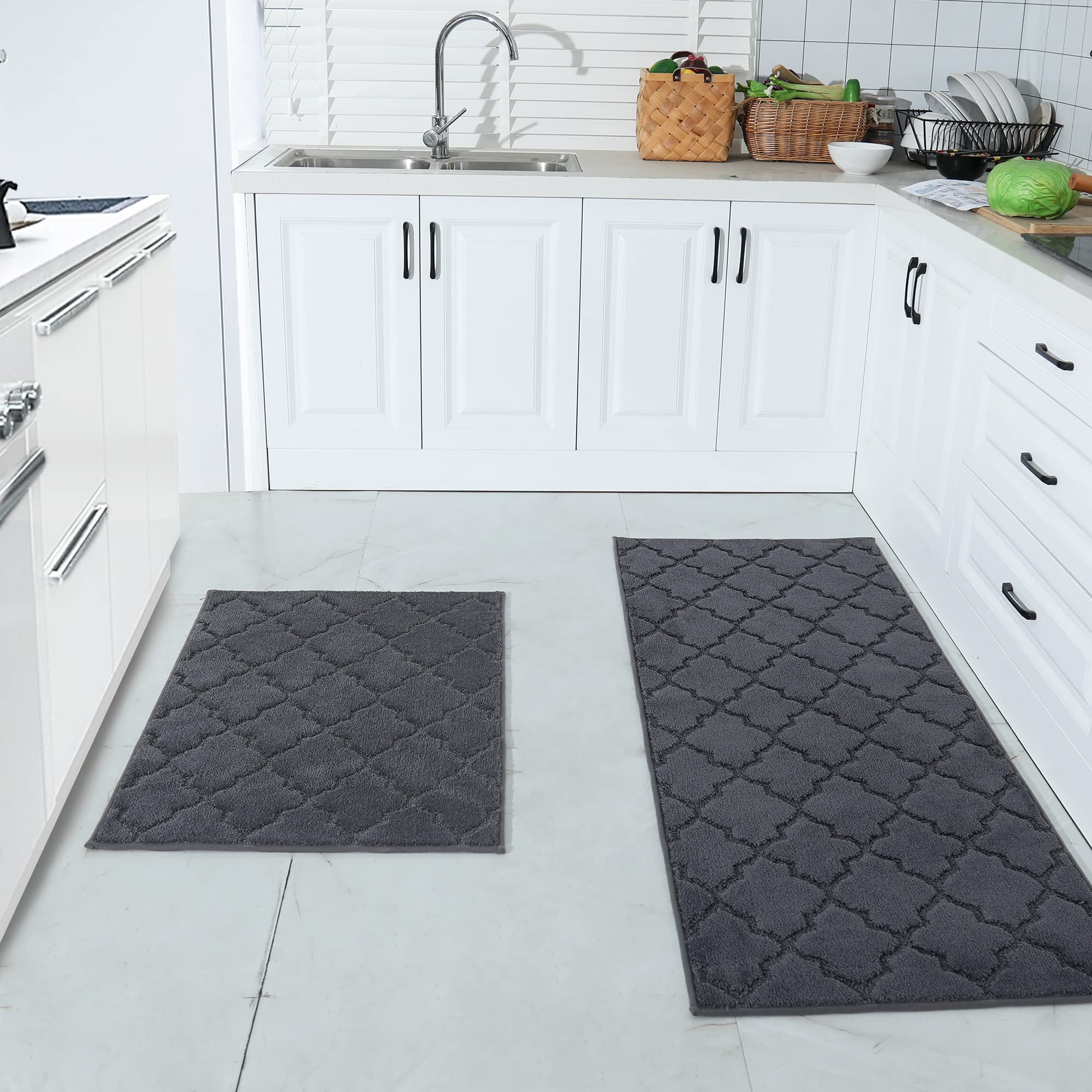 AMOAMI Rugs and Mats Non Skid, Washable, Absorbent for Large Kitchen Floor,  Front of Sink, 2 PCS Set 20x32+20x48
