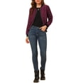 thumbnail image 2 of Unique Bargains Women's Windbreaker Outerwear Casual Zip Up Bomber Jacket M Wine Red, 2 of 6