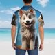 thumbnail image 4 of Balery Blue Sky Cute Wolf Camisas hawaianas de manga corta para hombre, camisas playeras de corte holgado, camisas de vacaciones con botones,Medium, 4 of 7