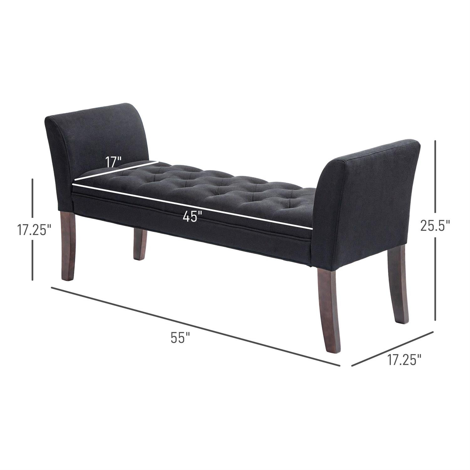 Demi Bonn 55" Upholstered Bench with Button Tufted Design, Armrest & Solid Wood Ends for Bedrooms, Comfortable Seating & Stylish Decor, Black