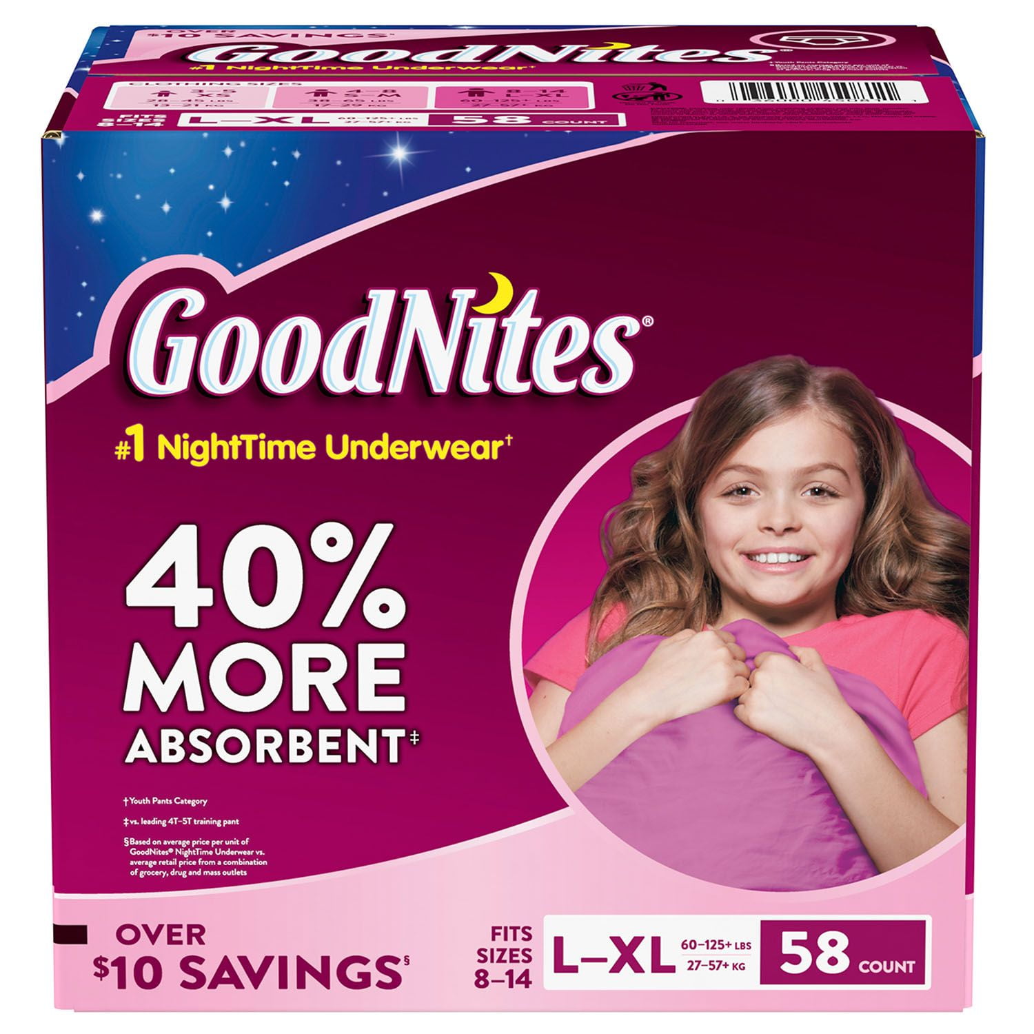 Product of GoodNites Bedtime Bedwetting Underwear for Girls; Size LXL ;8 14 58 ct. (60125 lb