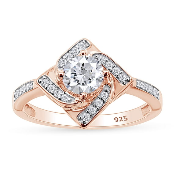 AFFY Round Shape White Cubic Zirconia 14k Rose Gold Over Sterling Silver Windmill Engagement Ring