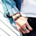 thumbnail image 3 of Mens Leather Bracelet with Stainless Steel Clasp Multi-Layer Braided Leather Mens Bracelet, 3 of 4