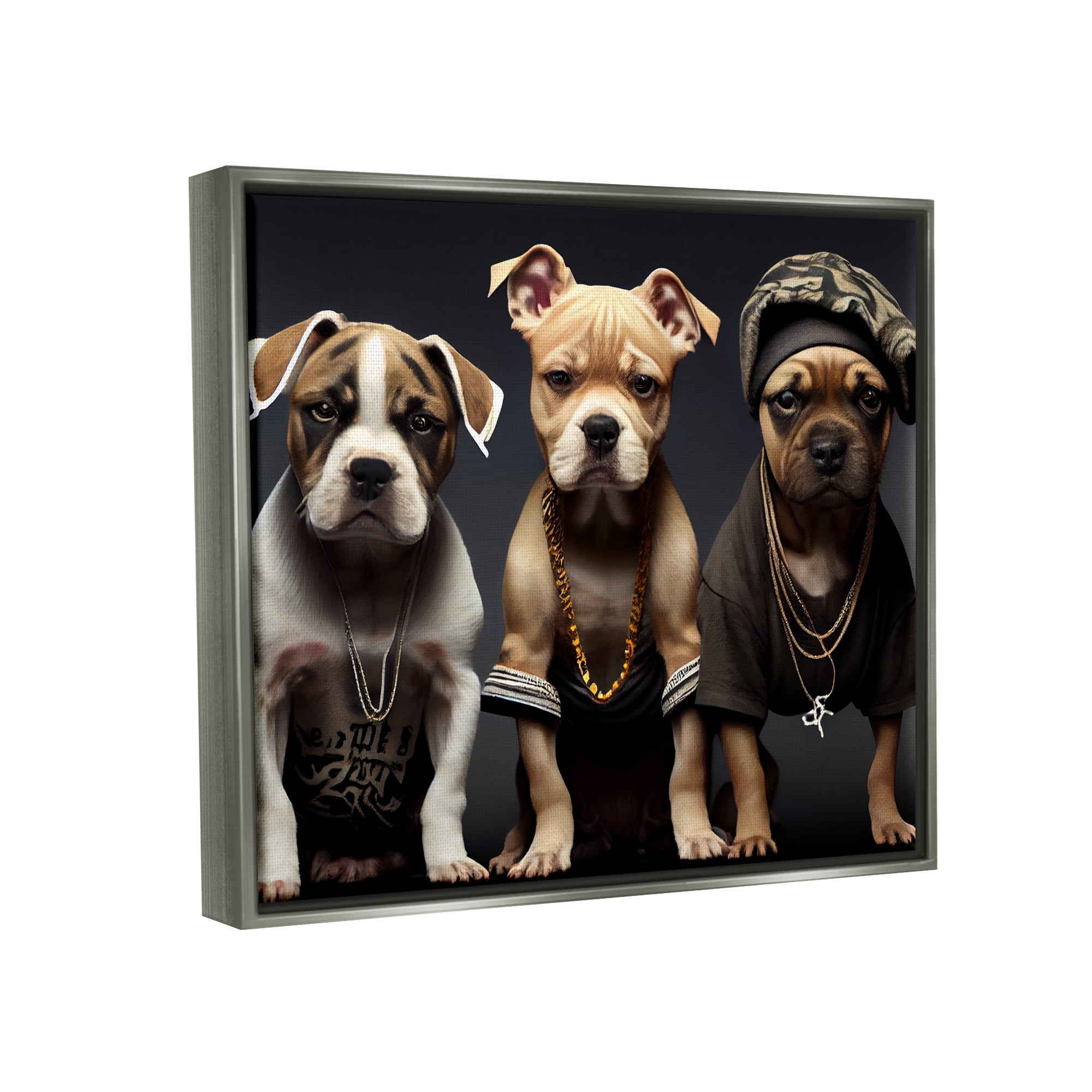 Stupell Industries Gangster Dogs Trio Puppies Animals & Insects Painting Gray Floater Framed Art Print Wall Art