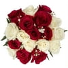 18 Stem Red & White Roses with Designer Vase